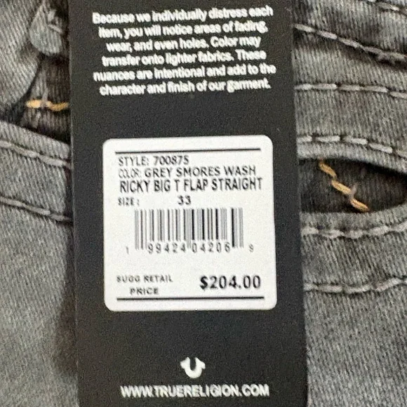 True Religion Dark Gray Straight Men's Jeans